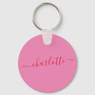 Elegant Pink Red Script Modern Name Personalized Key Ring