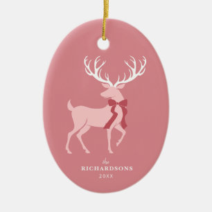 Elegant Pink Reindeer Family Christmas Ceramic Tree Decoration