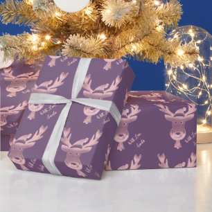 Elegant Pink Reindeer Pattern Cute Christmas Wrapping Paper