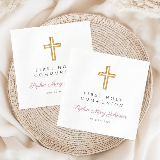 Elegant Pink Religious First Holy Communion Napkin (Elegant Pink Religious First Holy Communion Napkins)