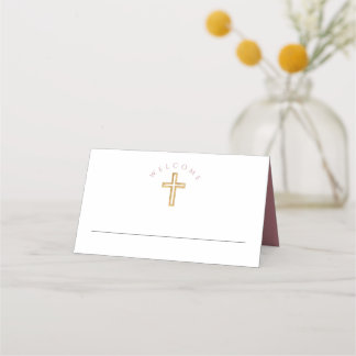 Elegant Pink Religious Girl First Communion  Place Card