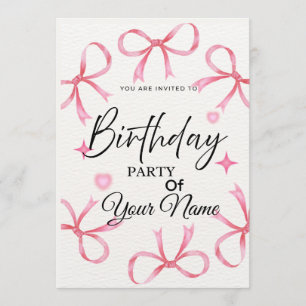 Elegant Pink Ribbon Birthday Party Invitation