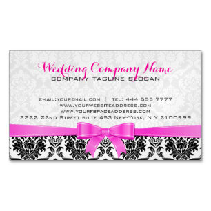 Elegant Pink Ribbon Black & White Damasks 2 Magnetic Business Card