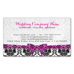 Elegant Pink Ribbon Black & White Damasks Magnetic Business Card
