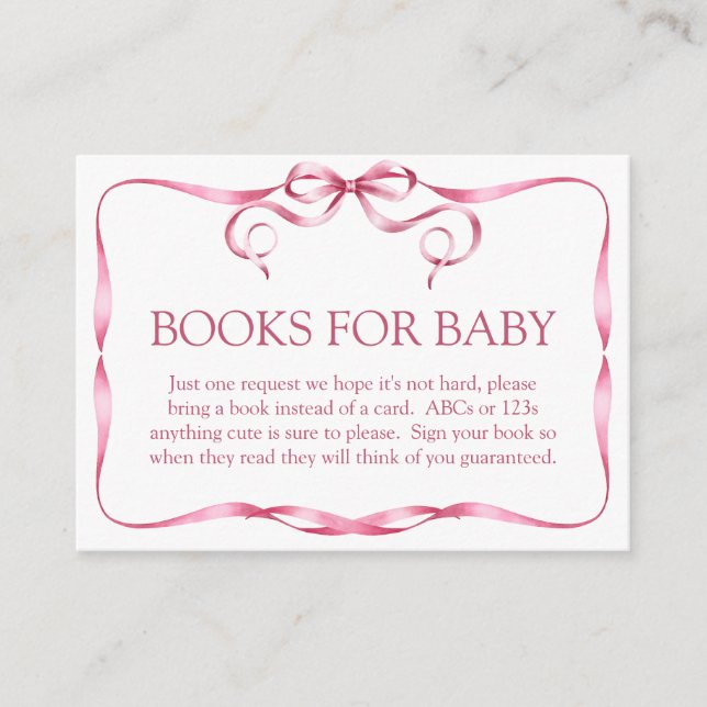 Elegant Pink Ribbon Books For Baby Enclosure Card (Front)