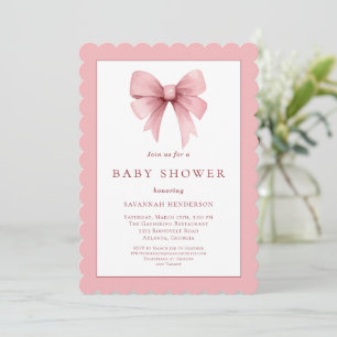 Elegant Pink Ribbon Bow Baby Shower Invitation
