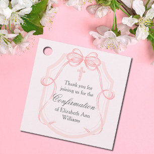 Elegant Pink Ribbon Bow Confirmation Party Favour Tags