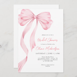 Elegant Pink Ribbon Bow Coquette Bridal Shower Invitation