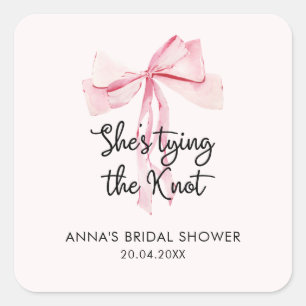 Elegant Pink Ribbon Bridal Shower Square Sticker