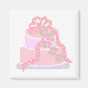 Elegant Pink Ribbon Cake Magnet