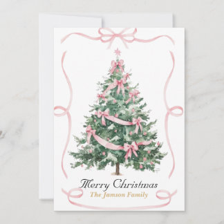 Elegant Pink Ribbon Christmas Tree Card 