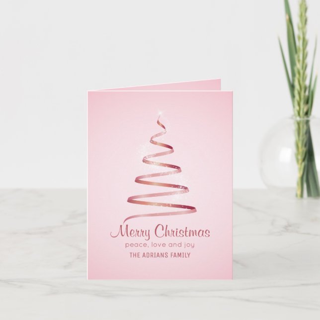 Elegant Pink ribbon chrristmas tree  Card (Front)