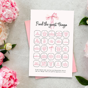 Elegant Pink Ribbon Find The Guest Bingo Game