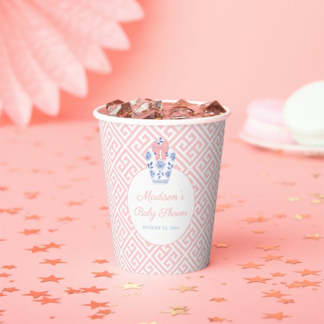 Elegant Pink Ribbon Ginger Jar Baby Shower Party Paper Cups (Insitu)