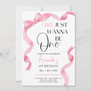 Elegant Pink Ribbon Girl birthday  Invitation