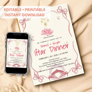 Elegant Pink Ribbon Ramadan Kareem Iftar Dinner Invitation