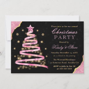 Elegant Pink Ribbon Tree Christmas Party Invitation