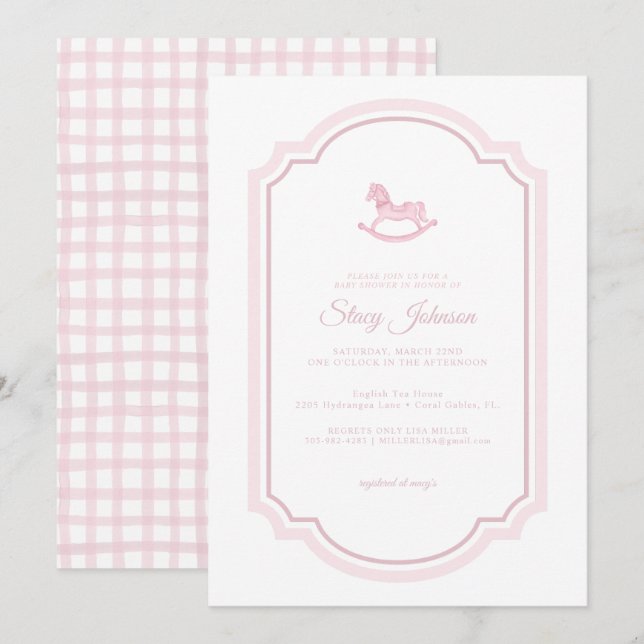 Elegant Pink Rocking Horse Baby Shower Invite (Front/Back)