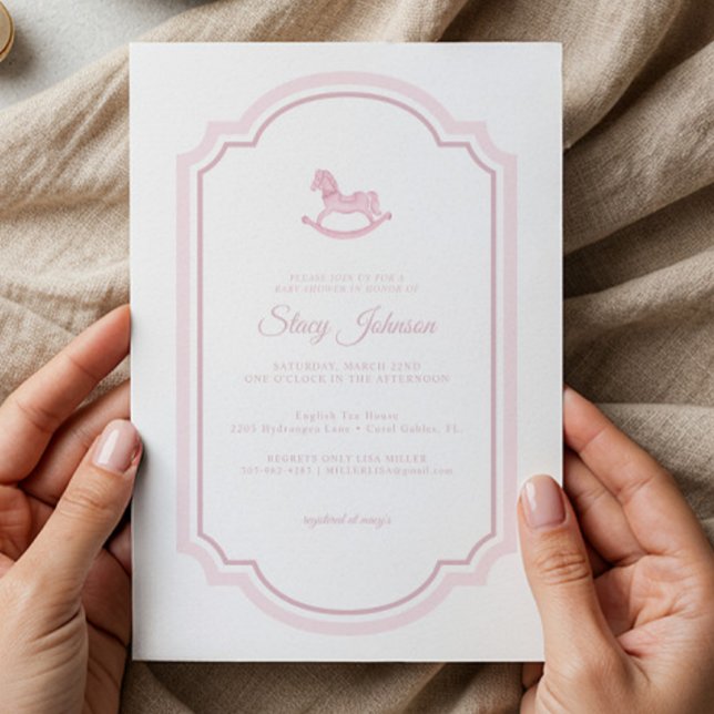 Elegant Pink Rocking Horse Baby Shower Invite (Classic Baby Shower Invite)