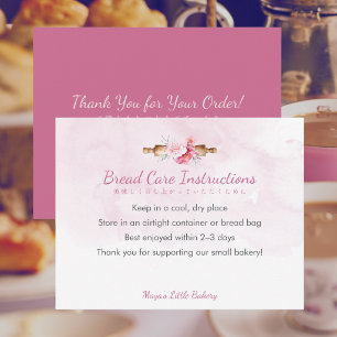 Elegant Pink Rolling Pin Bread Care Instructions Thank You Card