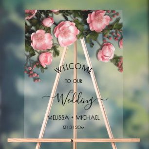 Elegant Pink Romantic 3D Roses Wedding Acrylic Sign