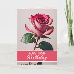Elegant Pink Rose 100th Birthday Card