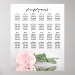 Elegant Pink Rose 24 Table Wedding Seating Chart