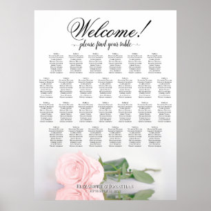 Elegant Pink Rose 26 Table Wedding Seating Chart
