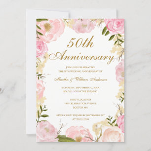 Elegant Pink Rose 50th Wedding Anniversary Invitation