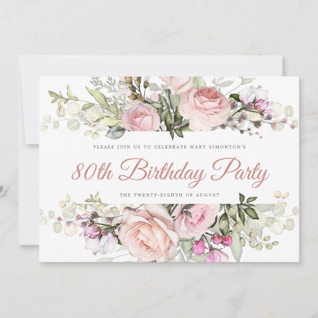 Elegant Pink Rose 80th Birthday Postcard (Front)