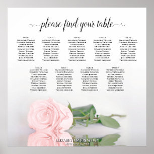 Elegant Pink Rose 9 Table Wedding Seating Chart