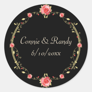 Elegant Pink Rose and Black Wedding Sticker