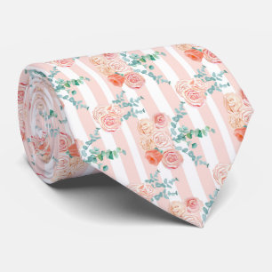 Elegant Pink Rose and Eucalyptus Necktie