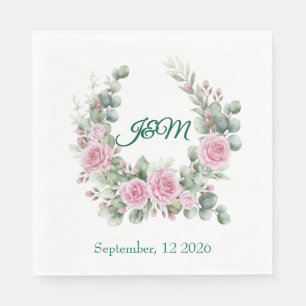 Elegant Pink Rose and Eucalyptus Swans Wedding Nap Napkin