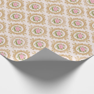 Elegant Pink Rose and Gold Baroque Frame Wrapping Paper