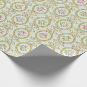 Elegant Pink Rose and Gold Baroque Frame Wrapping Paper