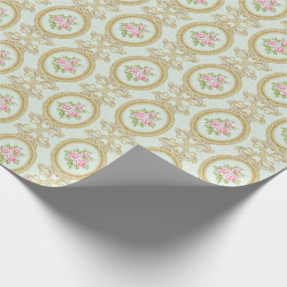 Elegant Pink Rose and Gold Baroque Frame Wrapping Paper