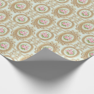 Elegant Pink Rose and Gold Baroque Frame Wrapping Paper