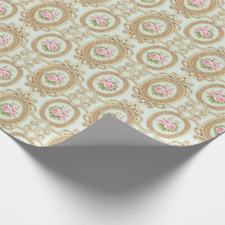 Elegant Pink Rose and Gold Baroque Frame Wrapping Paper