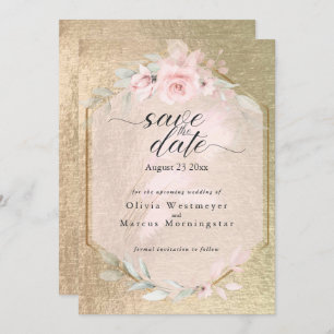 Elegant Pink Rose and Gold Save the Date Invitation