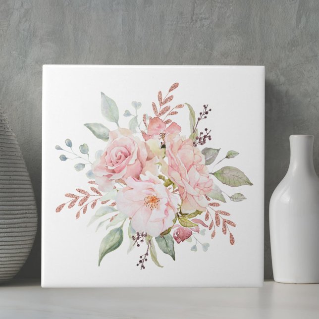 Elegant Pink Rose and Peony Floral Bouquet  Tile (In situ)