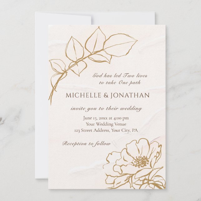 Elegant Pink Rose Art Floral Christian Wedding Invitation (Front)