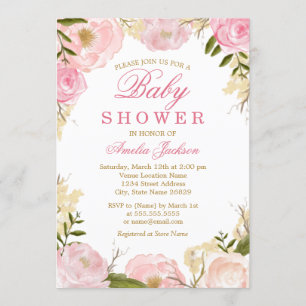 Elegant Pink Rose Baby Shower Invitation