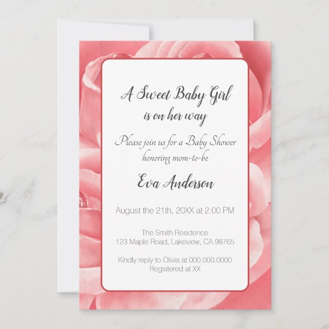 Elegant Pink Rose Baby Shower Invitation (Front)