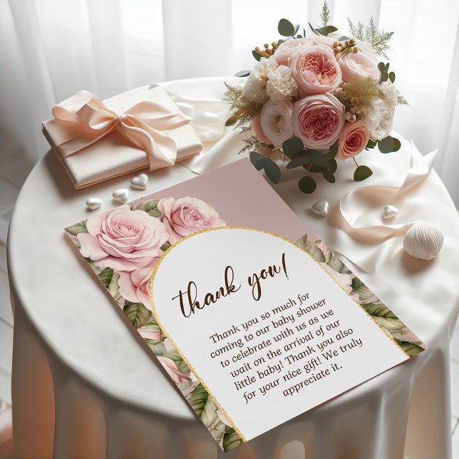 Elegant Pink Rose Baby Shower Thank You Card (Elegant Pink Rose Baby Shower Thank You Card)