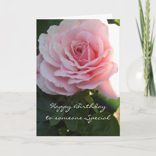 Elegant Pink Rose Birthday Card (Front)