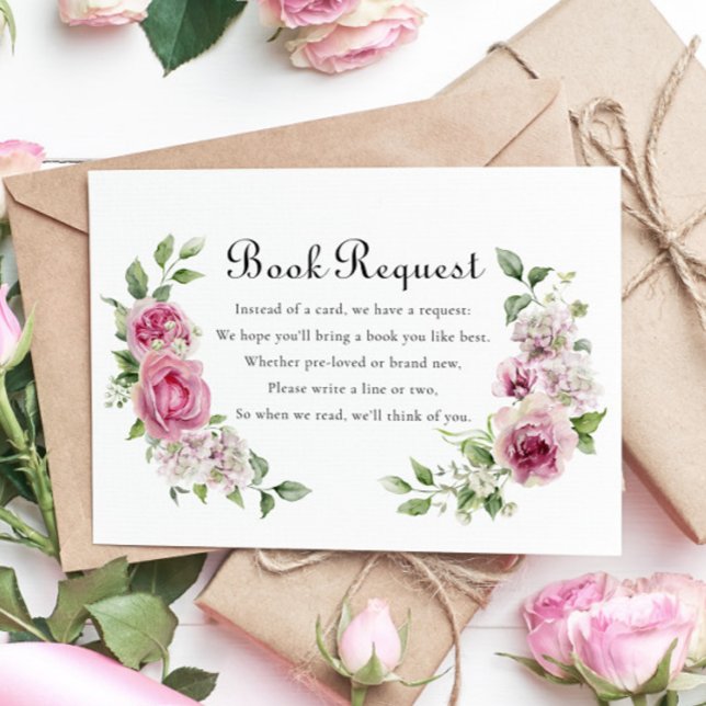 Elegant Pink Rose Book Request Baby Shower RSVP Card (Creator Uploaded)