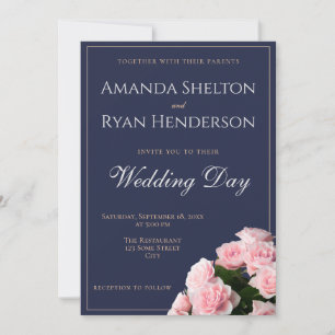 Elegant Pink Rose Bouquet Floral Wedding Invitation