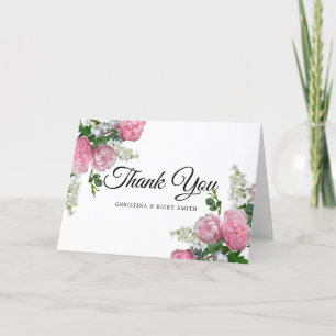 Elegant Pink Rose Bouquet Flowers Wedding Thank Th You Card
