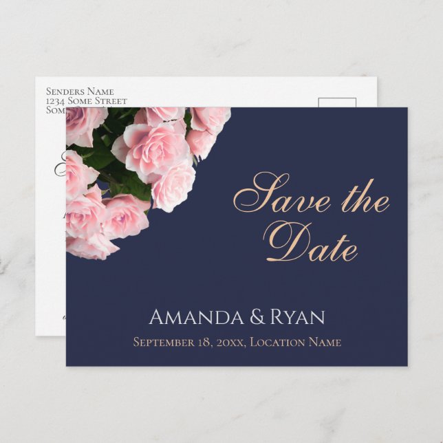 Elegant Pink Rose Bouquet Wedding Save the Date Announcement Postcard (Front/Back)